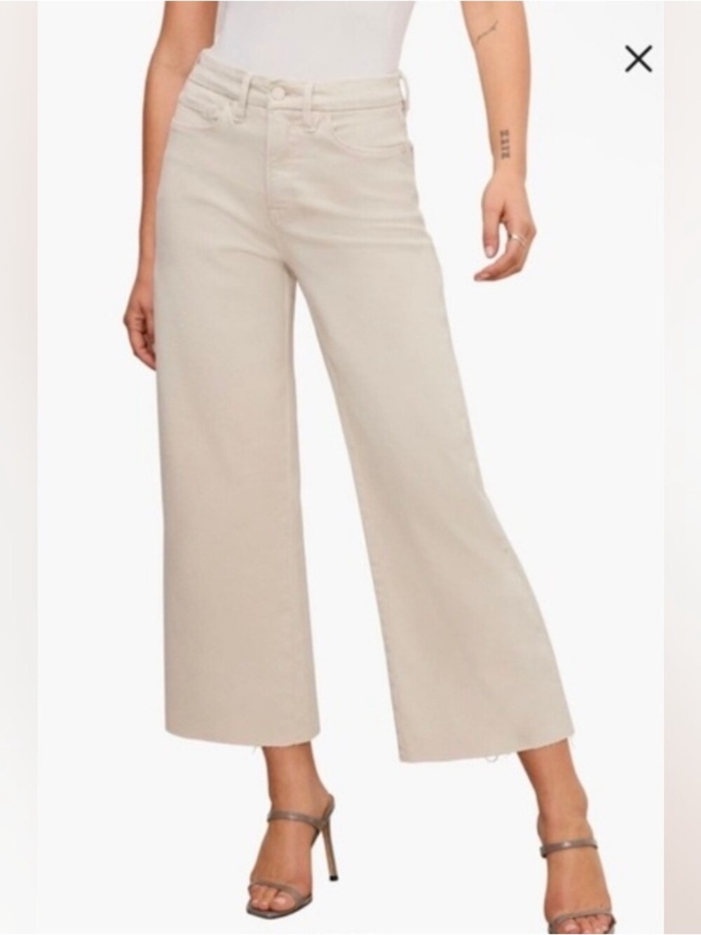 Broken Zipper GOOD AMERICAN Palazzo Wide Leg High Rise Jean in BONE SZ: 26 (2)